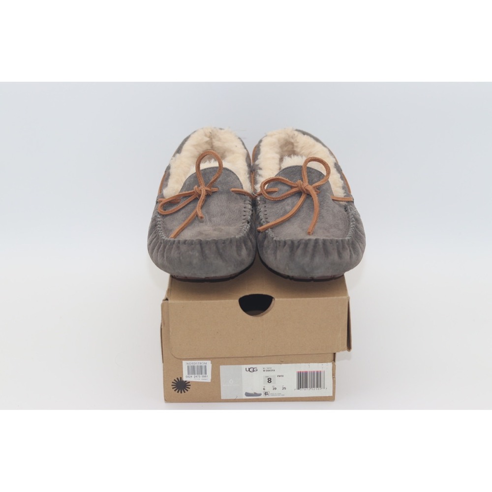 UGG Dakota Pewter Suede Moccasin Slippers Grey Wool Lined 5612 Womens 8